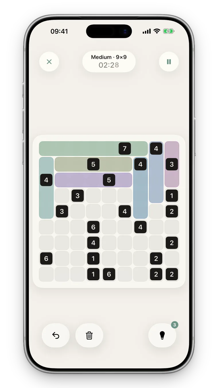A Kaku puzzle in progress